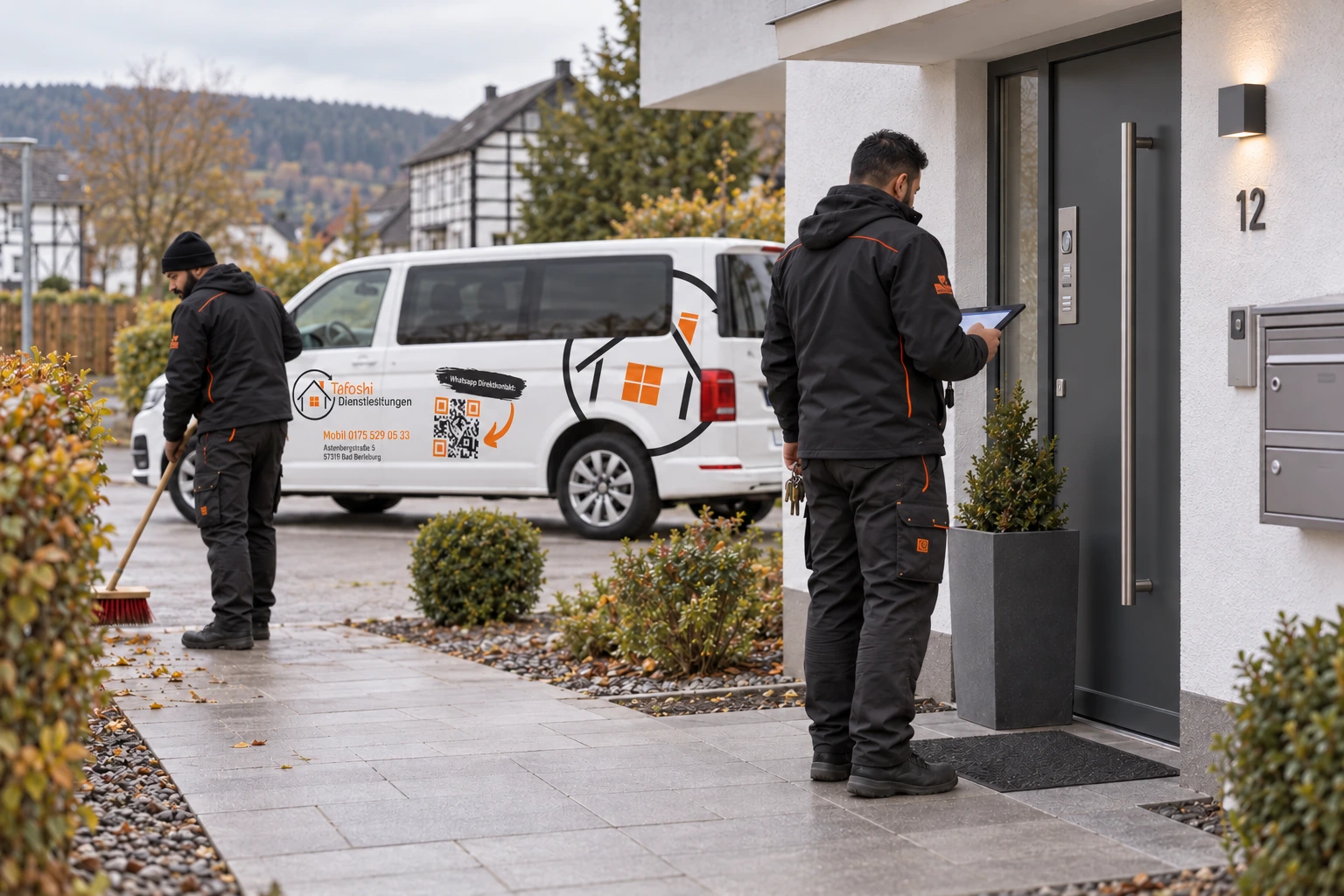 Hausmeistereinsatz an einer Wohnanlage mit Tafoshi-Firmenwagen